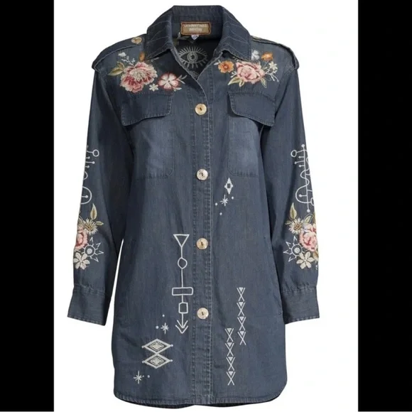🔥🔥NWT Johnny Was Umoya Oversized Denim Blue With Floral Embroidery Jacket Large - Picture 9 of 14